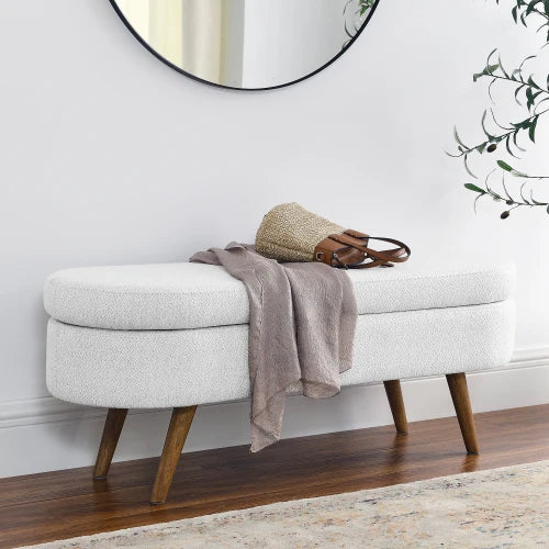 RetroLux Oval Storage Ottoman Bench Wood Legs