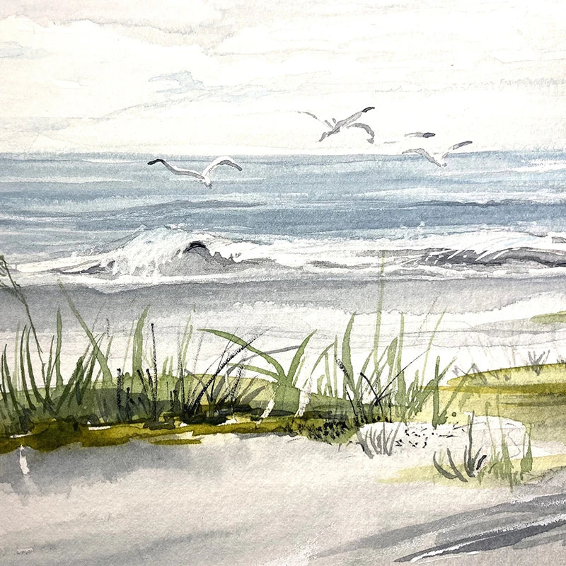 Watercolor Oceanside Coast Beach Painting Canvas Poster Coastal Seashore Fine Art Prints Seaside Cottage Wall Decoration Picture