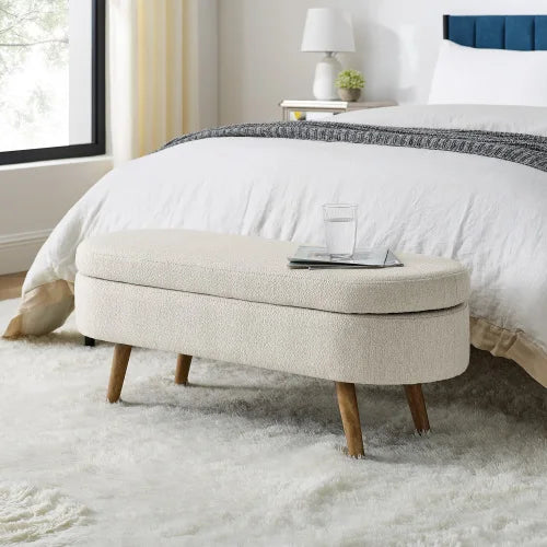 RetroLux Oval Storage Ottoman Bench Wood Legs