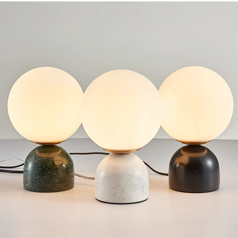 Nordic Bedside Marble Round Glass Table Lamp For Living Room Study Dining Light Luxury Hot Sale Bedroom Furniture - LUXHOME
