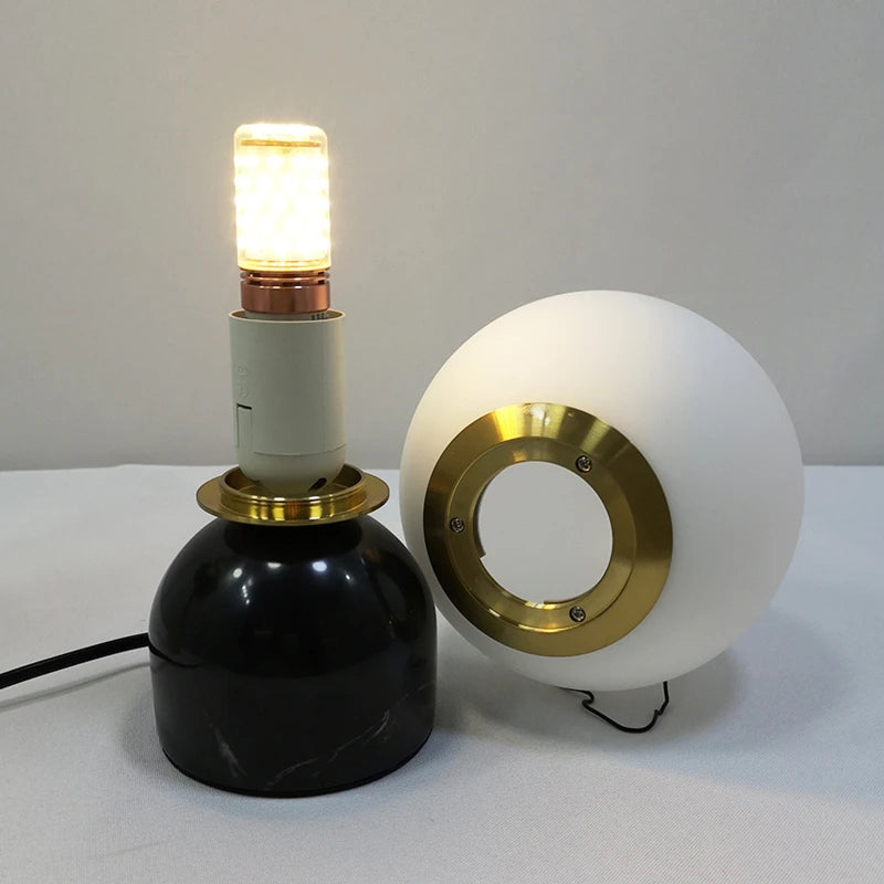 Nordic Bedside Marble Round Glass Table Lamp For Living Room Study Dining Light Luxury Hot Sale Bedroom Furniture - LUXHOME