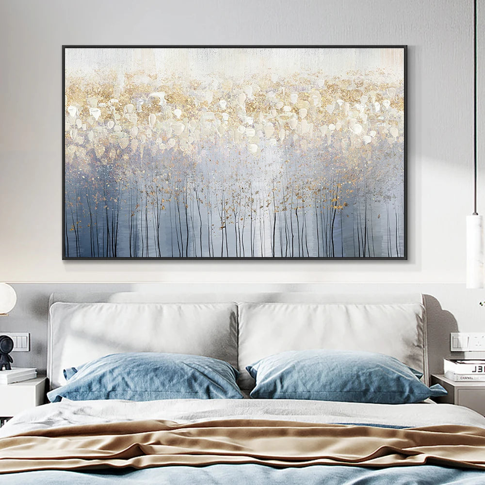 100% Handpainted Abstract Golden Oil Paintings On Canvas