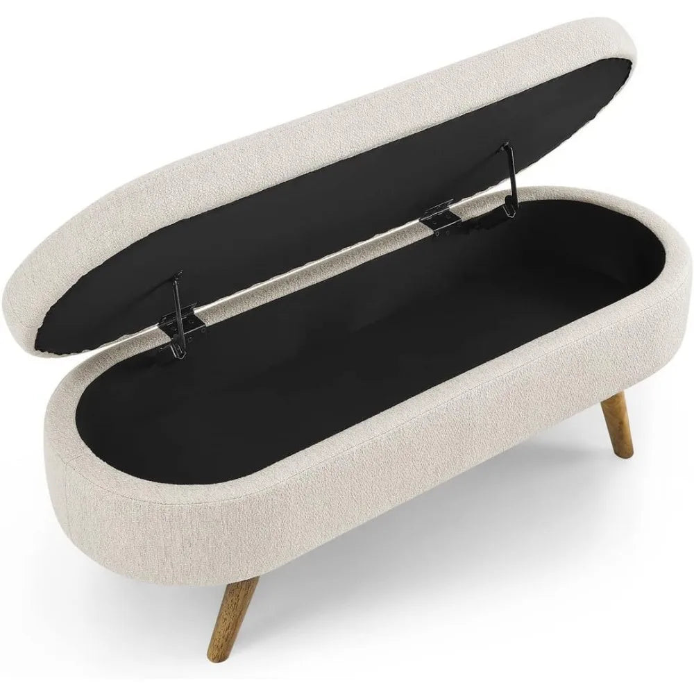 Storage Bench 43.5" Linen Fabric Upholstered Entryway Bench with Solid Wood Legs Ottoman Indoor Bench for Living Room