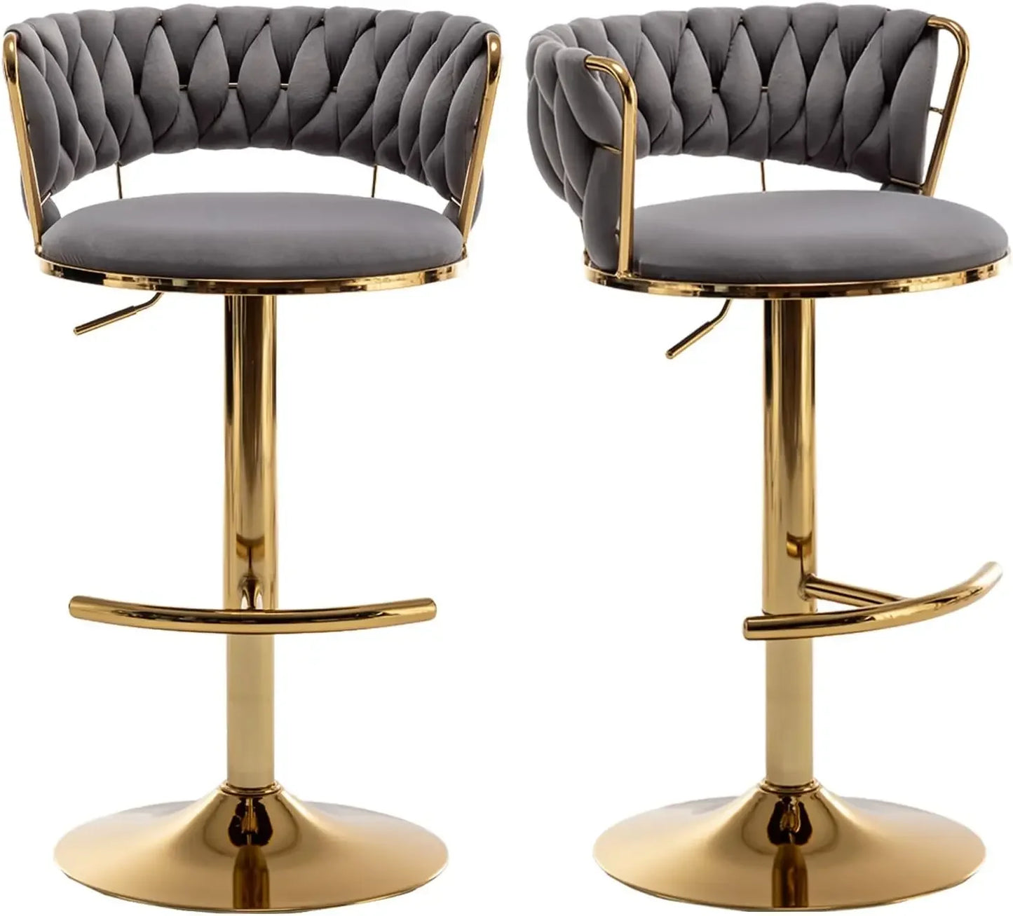 Gold Velvet Bar Stools Set of 4, Counter Height BarStools with Low Back, Swivel Bar Stool for Kitchen Island, Bar Pub (Beige)