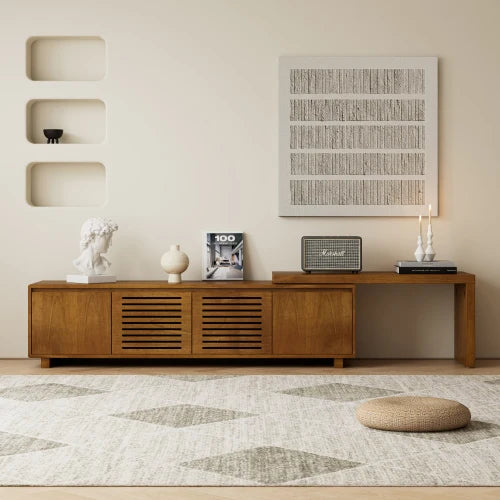 Mid Century Modern TV Stand for TVs up to 65", Herringbone Sideboard Buffet Cabinet Credenza, Marble Top Media Console