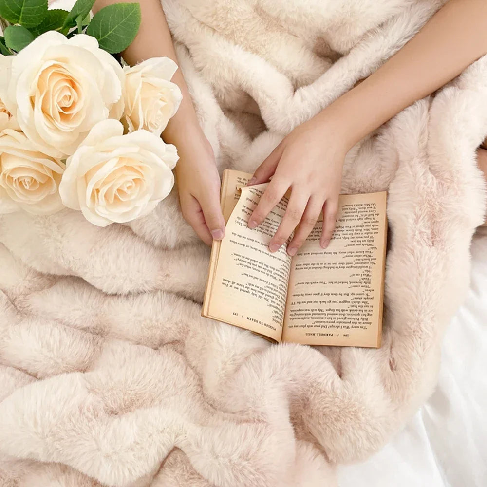 Faux fur thicken Blanket Double layer Bed blankets plush Bedspread on the bed sofa blanket stich throw blanket for living room