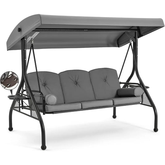 Outdoor Porch Swing with 1.5" Deep Cup Holder, Adjustable Canopy