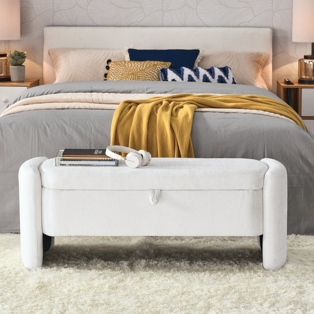 Oval Ottoman StorageBench Chenille Fabric Bench with Large Storage Space for The Living Room,Entryway and Bedroom Storage Bench