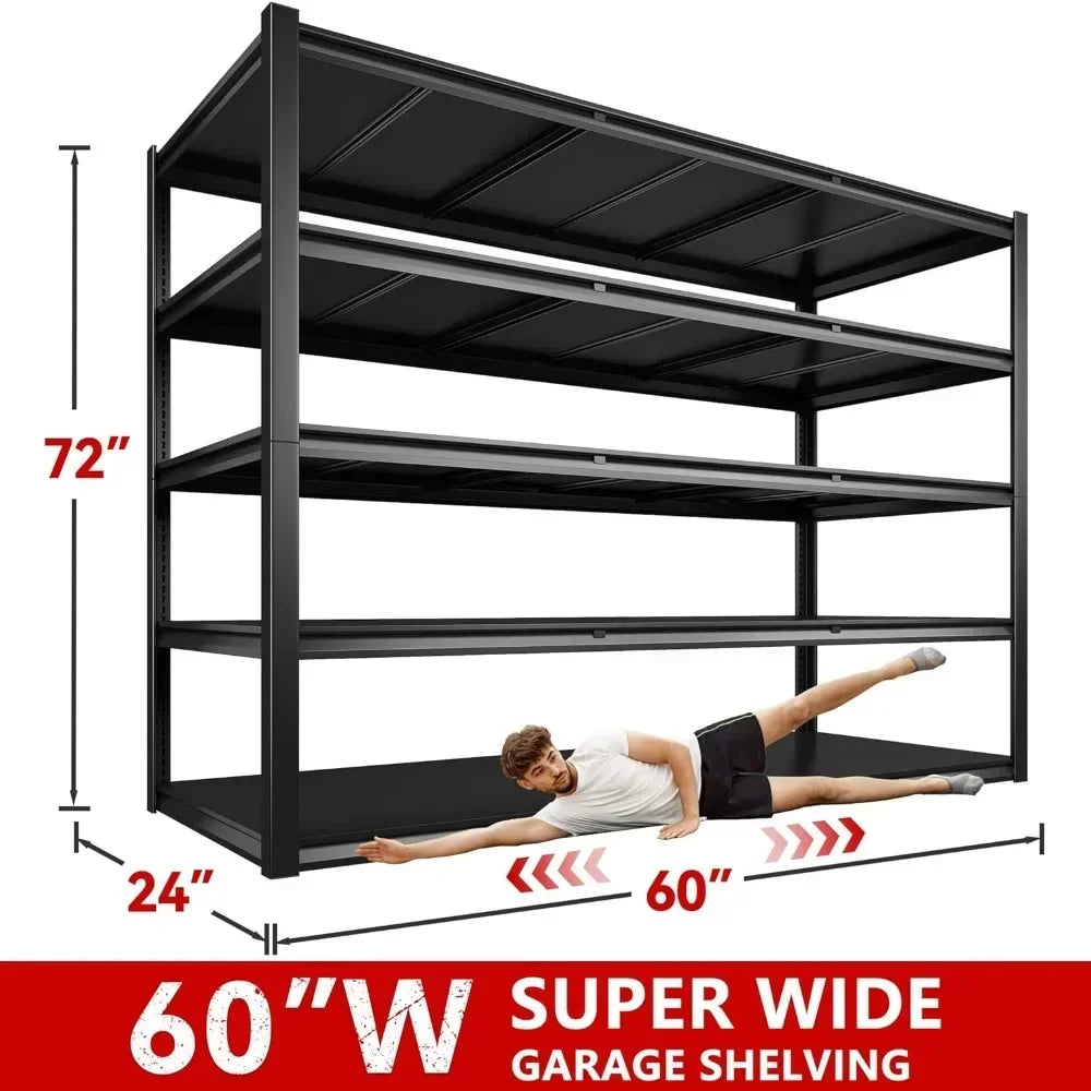 60" W Garage Shelving 3000LBS Heavy Duty Storage Shelves, Adjustable Tier Metal Shelves for Storage Rack Industrial She