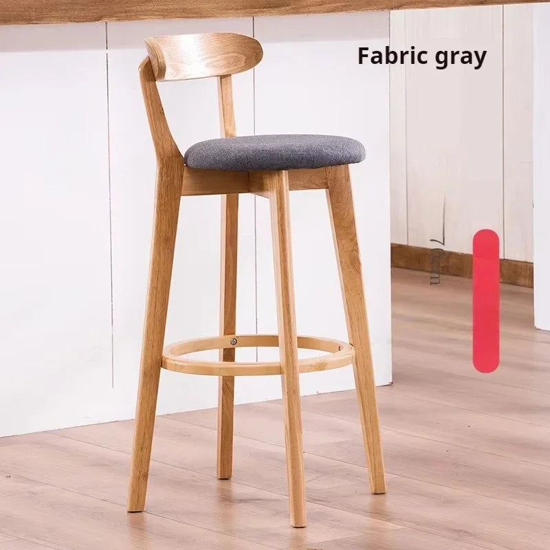Solid Wood Bar Stool High Backrest Modern Minimalist Artificial Leather Sandalye Counter Comfortable Replica Design Furniture