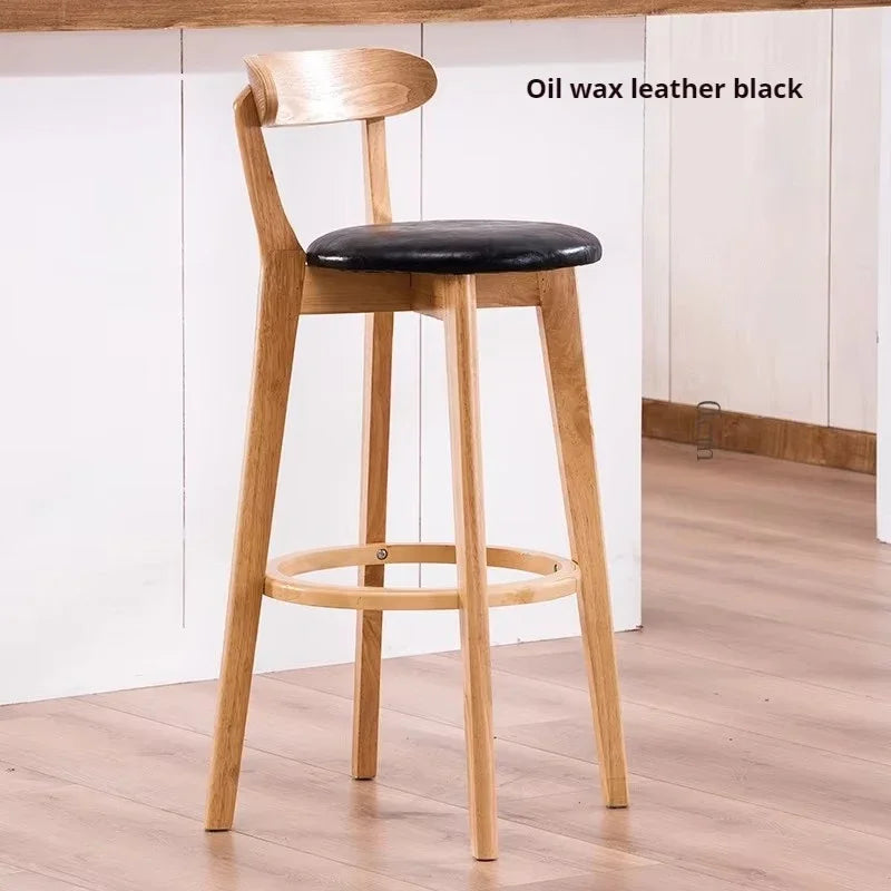Solid Wood Bar Stool High Backrest Modern Minimalist Artificial Leather Sandalye Counter Comfortable Replica Design Furniture
