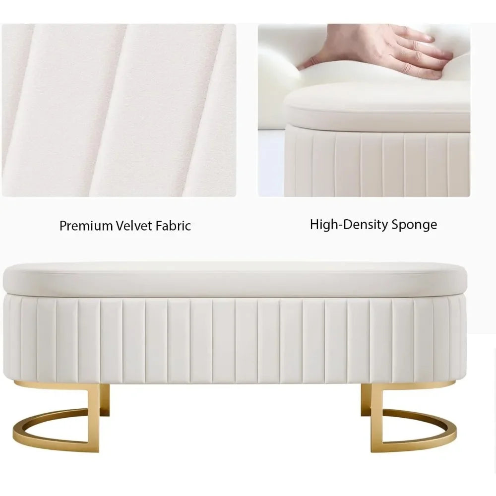 50" Velvet Storage Bench,Ottoman Bench with 300lb Seating,Upholstered Fabric with Gold Legs,Flipping Lid Entryway Footrest