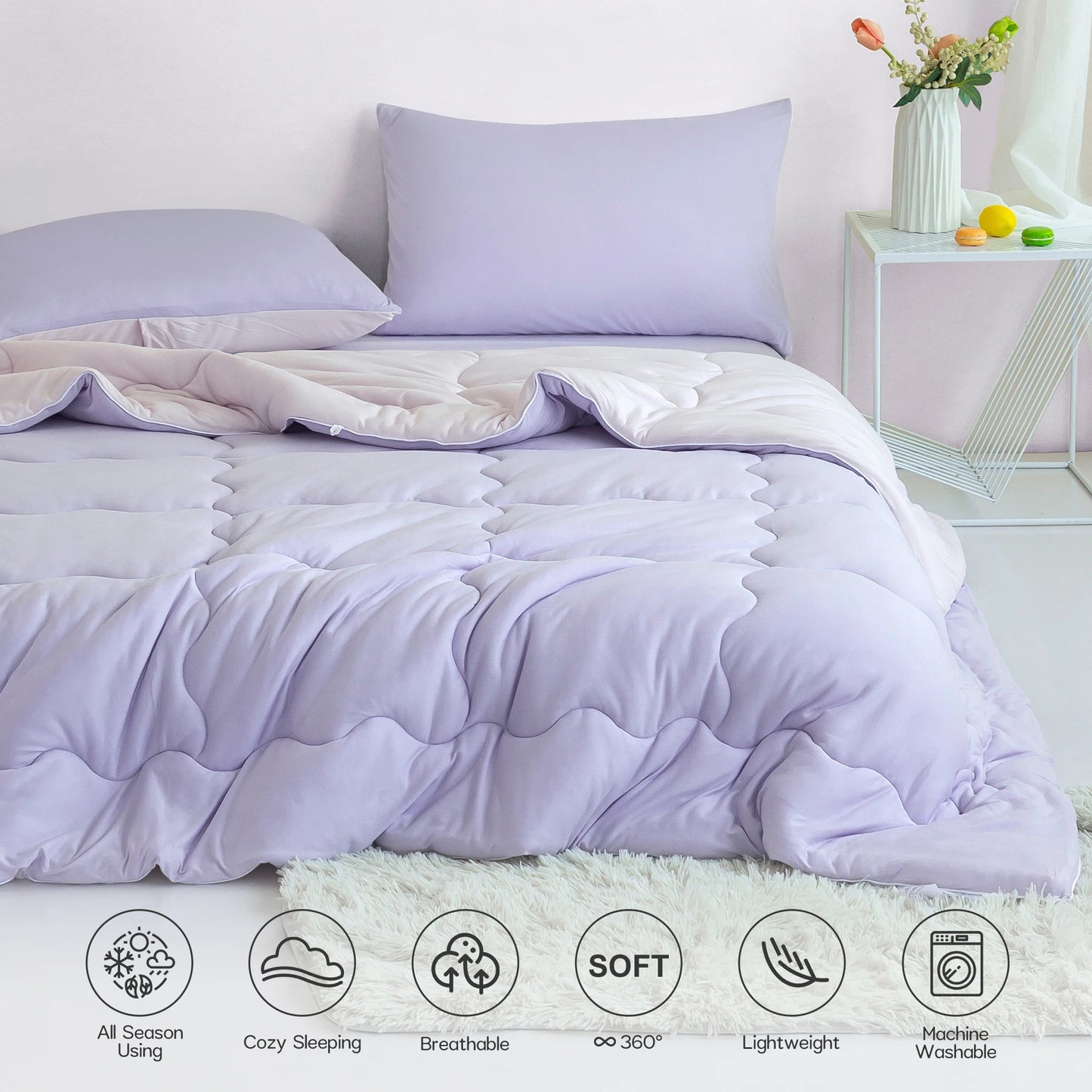 California King Siz Reversible Ultra-Soft Comforter Set, Cozy Breathable Bedding 1 Down Alternative with 2 Pillowcase