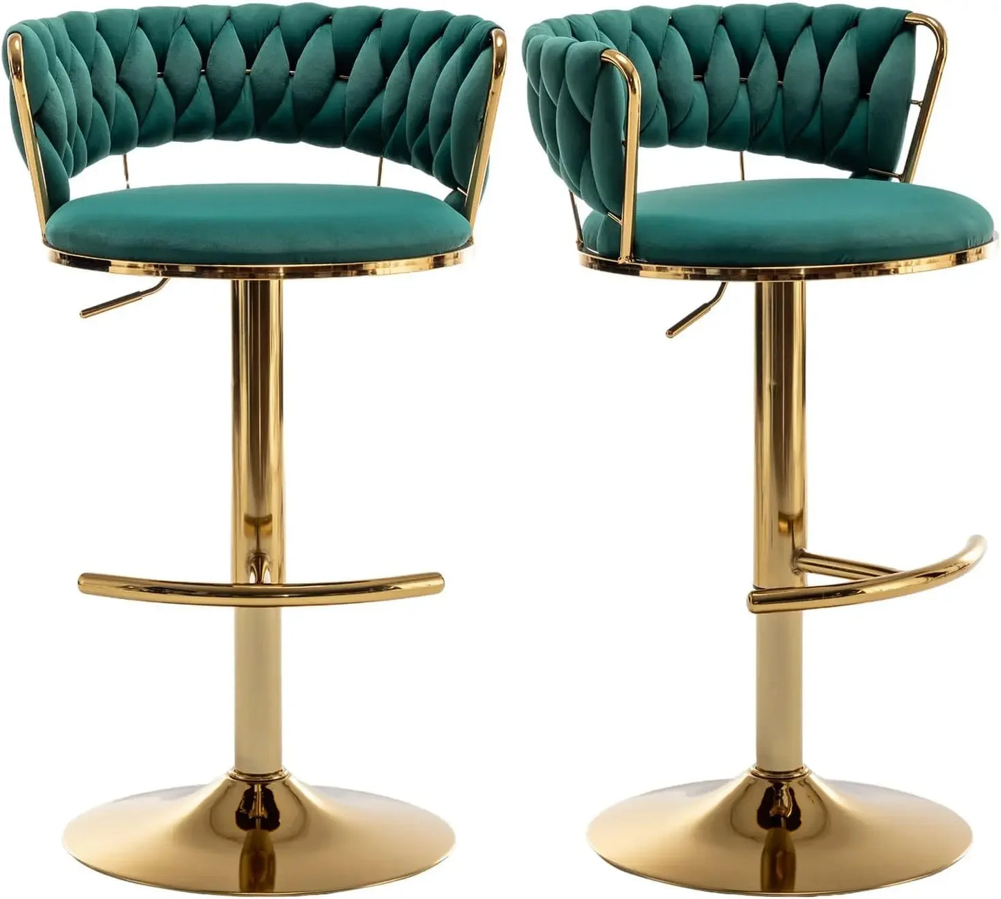 Gold Velvet Bar Stools Set of 4, Counter Height BarStools with Low Back, Swivel Bar Stool for Kitchen Island, Bar Pub (Beige)