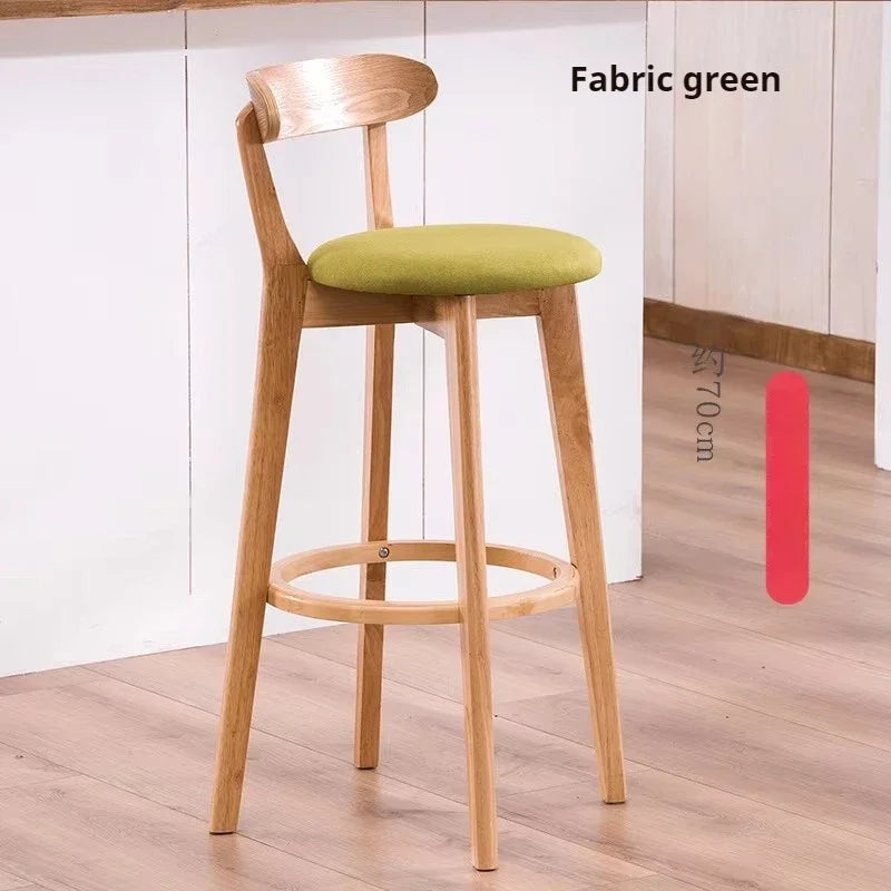 Solid Wood Bar Stool High Backrest Modern Minimalist Artificial Leather Sandalye Counter Comfortable Replica Design Furniture