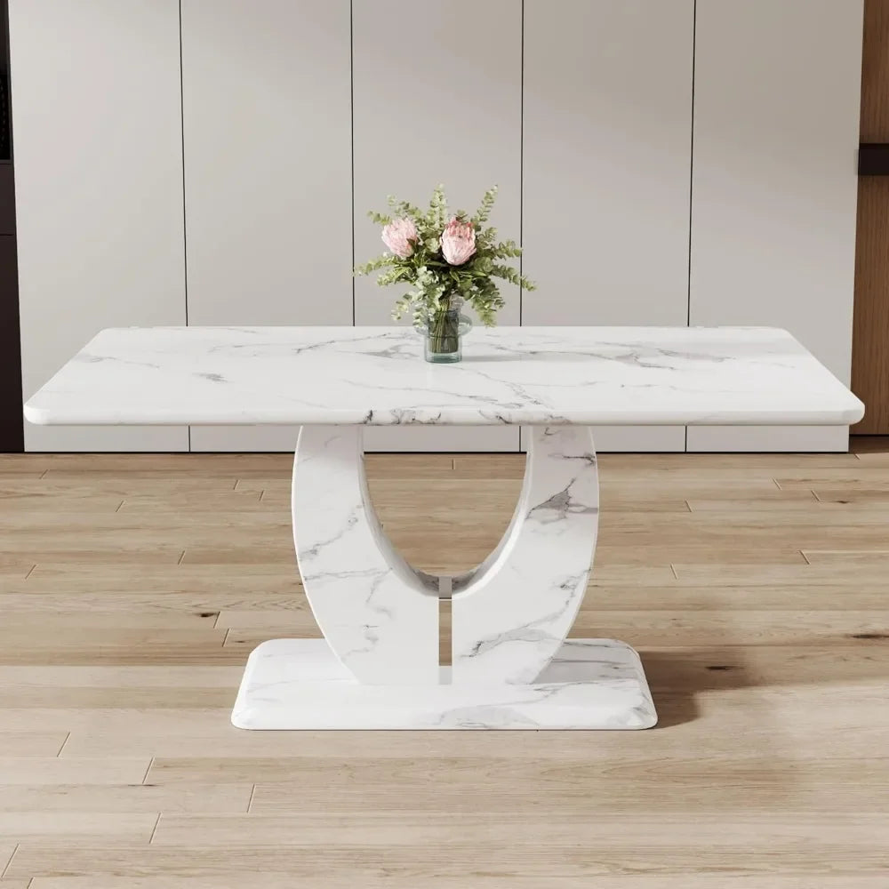 63”Modern Dining Table for 6,Rectangular kitchen table with faux marble tabletop & Ideal for Dining Room, Kitchen Room