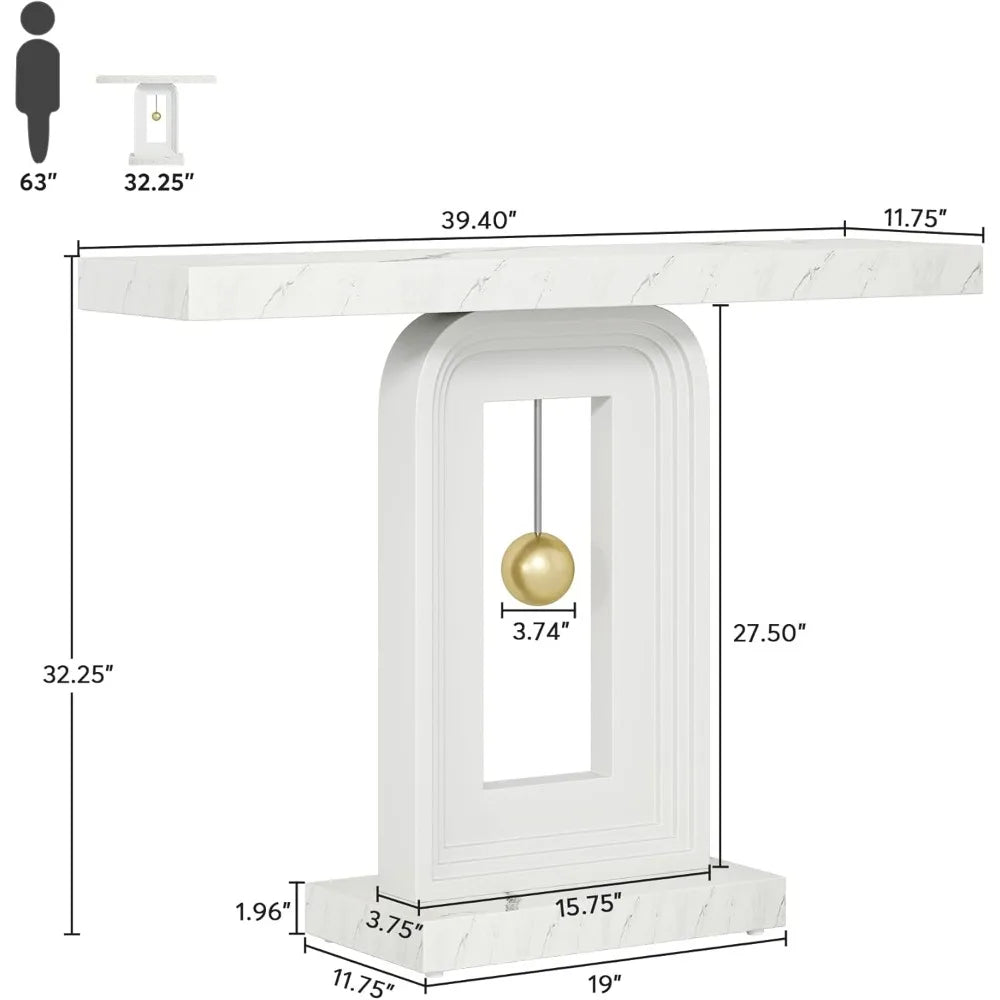 Modern Console Table, Narrow Sofa Entryway Table with Pendulum Shape Base, Contemporary Wood Accent Table