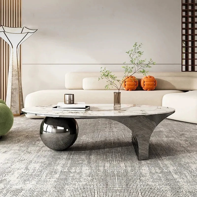 LUXMODERN Oval Marble Top Coffee Table