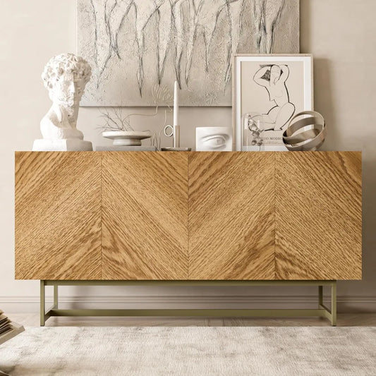 Mid Century Modern TV Stand for TVs up to 65", Herringbone Sideboard Buffet Cabinet Credenza, Marble Top Media Console