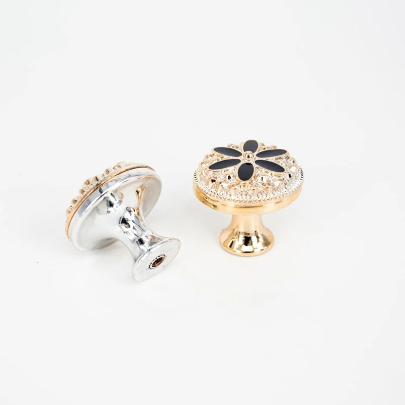 New European Single Hole Handle Gold Luxury Flower Pattern Furniture Cabinet Knobs For Home Wardrobe Door Handles Hardware - LUXHOME