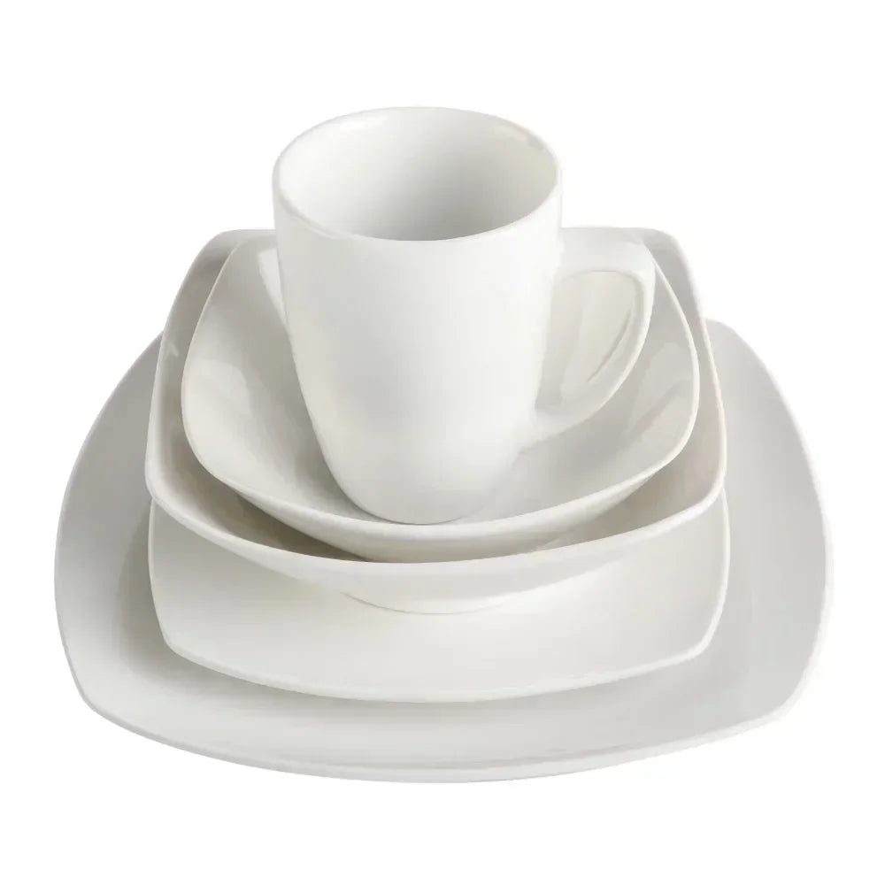 Everyday Square Expanded 40-Piece Dinnerware Set Dinner Dining Table Bowls and Plates