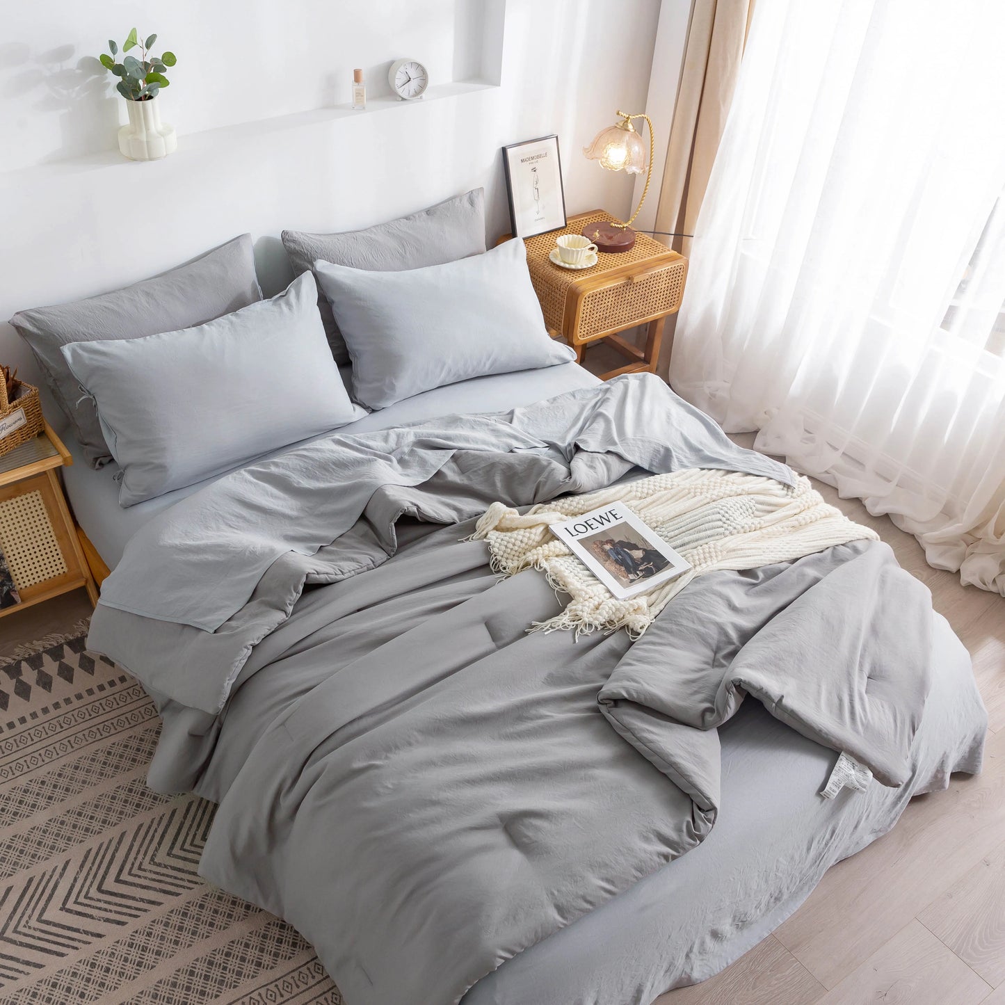 California King Size Sheet Set Hotel Luxury All Season Use Bed Sets Extra Soft 16-Inch Deep Pockets 7 Piece Set Dark Grey