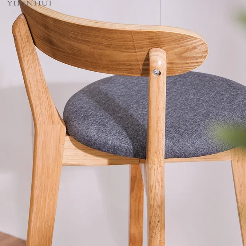 Solid Wood Bar Stool High Backrest Modern Minimalist Artificial Leather Sandalye Counter Comfortable Replica Design Furniture