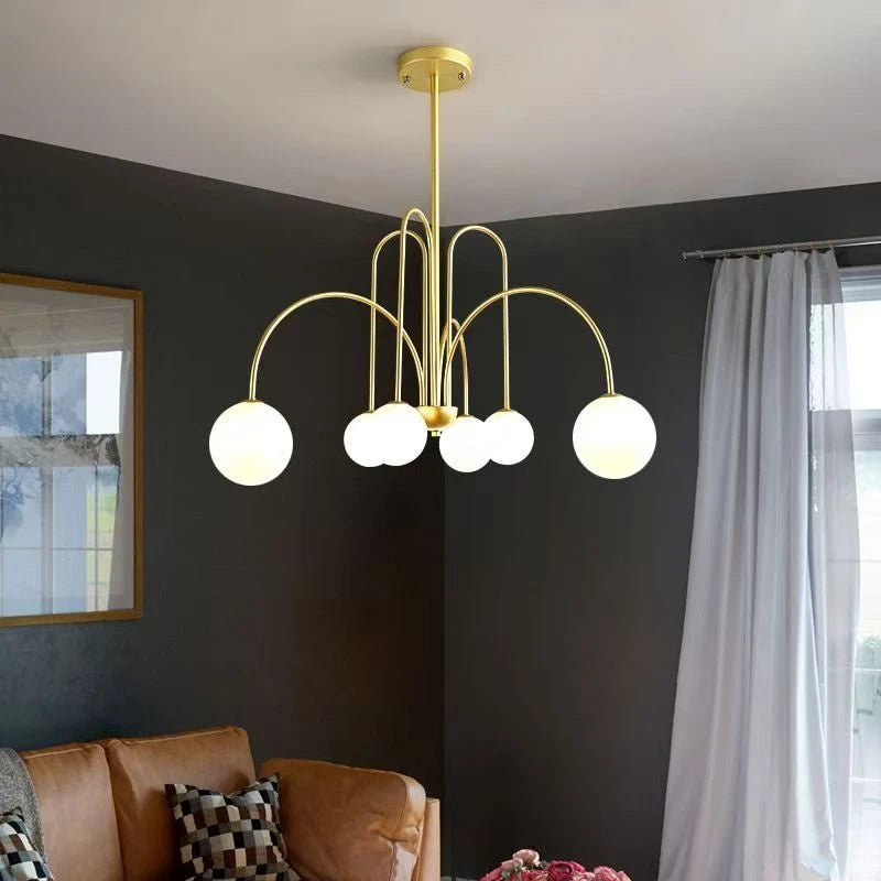 Nordic Iron Bending Glass Ball Living Room Light Simple Fashion Dining Room Chandelier Room Decoration Interior Lighting Lamps