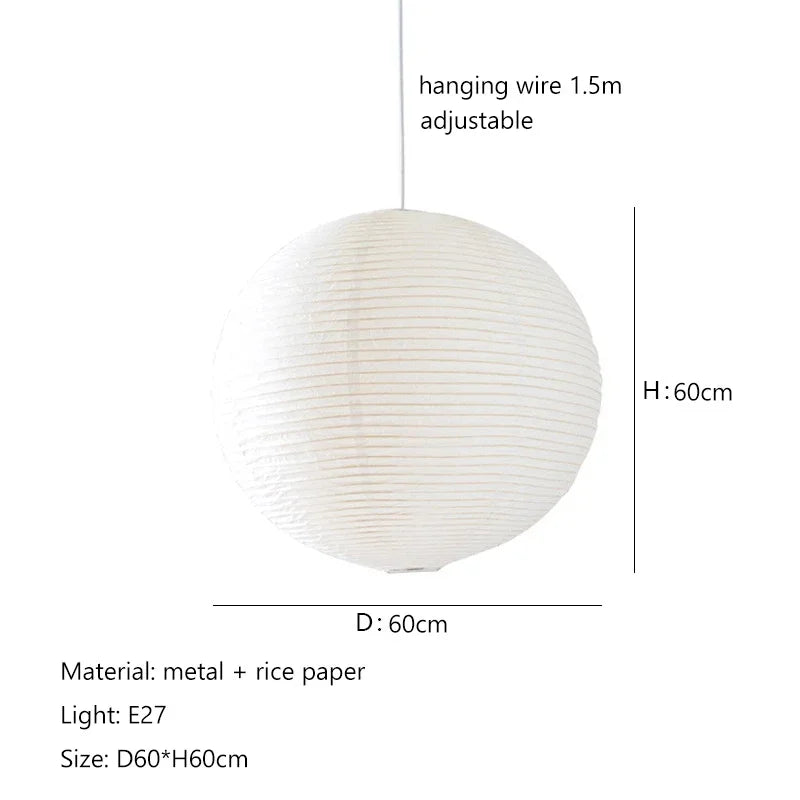 Nordic Wabi Sabi Wind Round Rice Paper Led Pendant Lights Living Dining Room Bedroom Loft Restaurant Bar Home Decor Chandelier