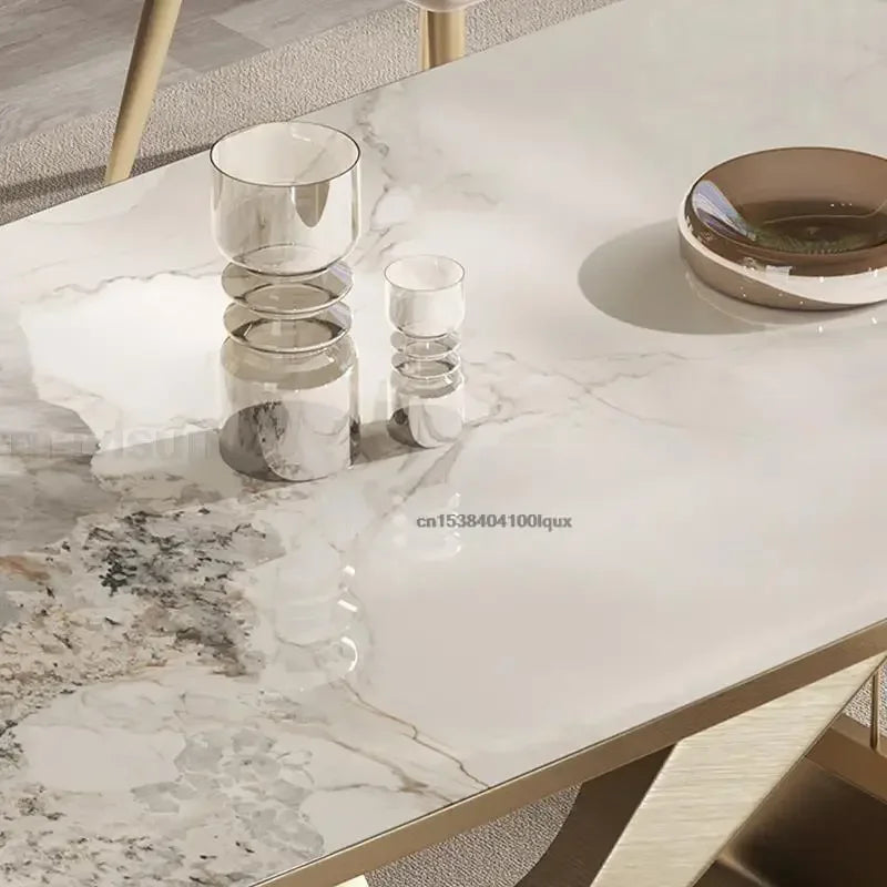 Luxury Marble Kitchen Tables Six Chair In Blue Design SquareTable Frame Panel Countertop White Dining Room Sets Home Furniture - LUXHOME