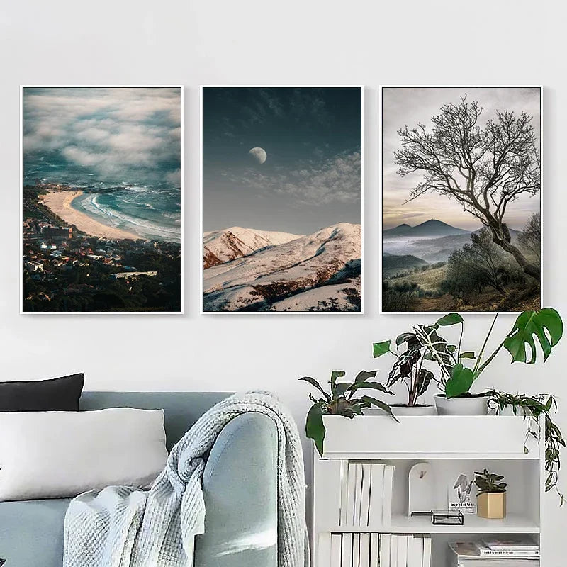 Nature Landscape Picture Wall Art Silk Painting Nordic Modern Scenery Art Home Decor Poster and Print for Living Room Design