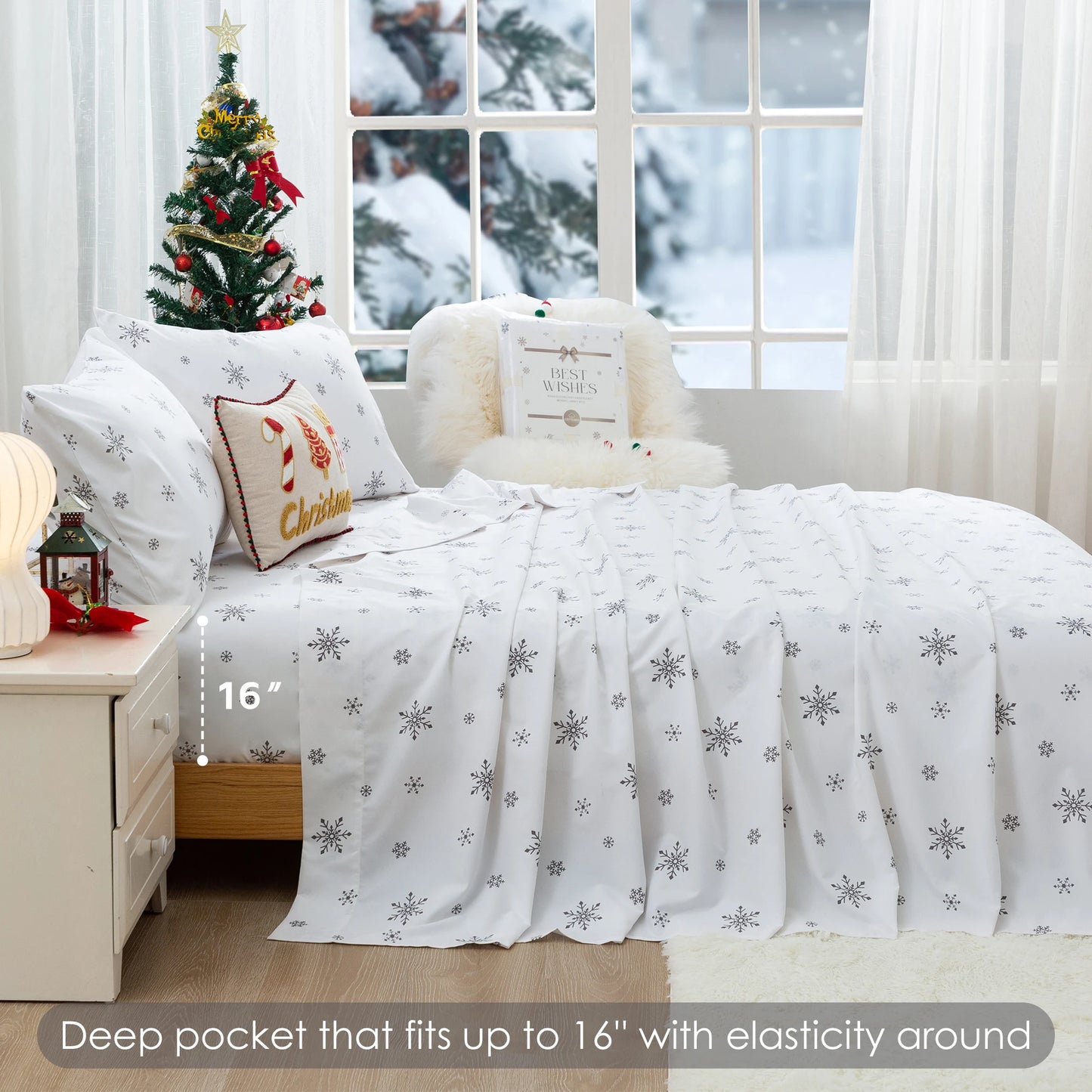 Durability & All Season Use Ultra-Soft Washed Bedding Comforter Sets Bed, White snowflake pattern California King Size