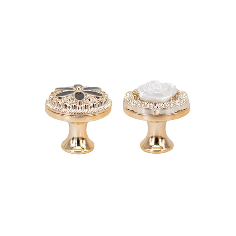 New European Single Hole Handle Gold Luxury Flower Pattern Furniture Cabinet Knobs For Home Wardrobe Door Handles Hardware - LUXHOME