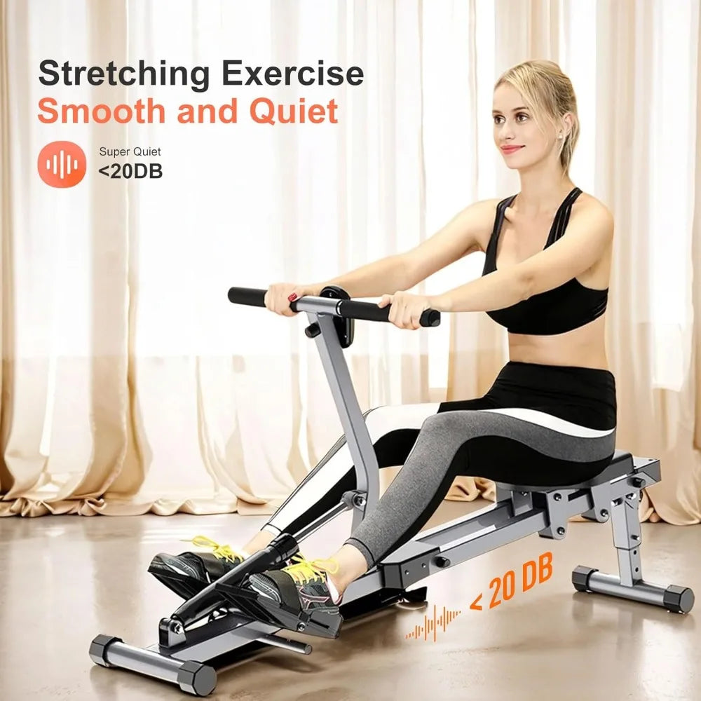 Home Folding Rowing Machine, Hydraulic Rowing Machine. Dual Tracks for Quieter, Indoor Fitness。with 12 Levels