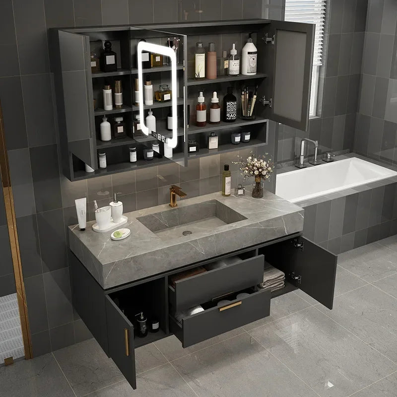 Light Luxury Rock Board Bathroom Cabinets Simple Modern Washbasin Smart Mirror Cabinet Bathroom Toilet Table Vanity Furniture - LUXHOME