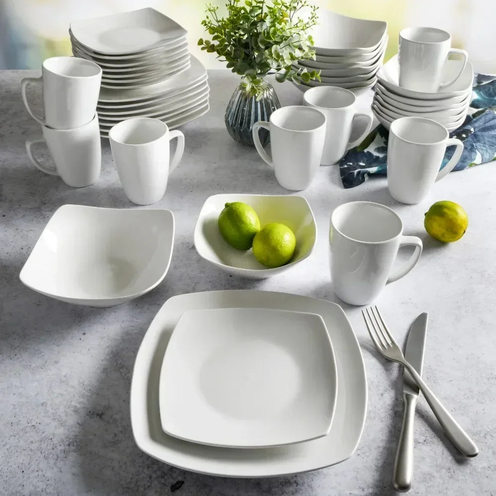 Everyday Square Expanded 40-Piece Dinnerware Set Dinner Dining Table Bowls and Plates