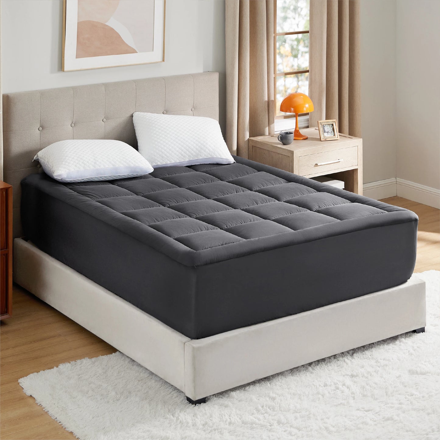 Breathable Cotton Mattress Topper with Deep Pocket Fits 8-21”