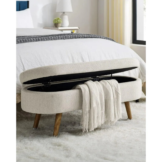 Storage Bench 43.5" Linen Fabric Upholstered Entryway Bench with Solid Wood Legs Ottoman Indoor Bench for Living Room