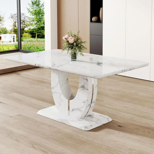 63”Modern Dining Table for 6,Rectangular kitchen table with faux marble tabletop & Ideal for Dining Room, Kitchen Room