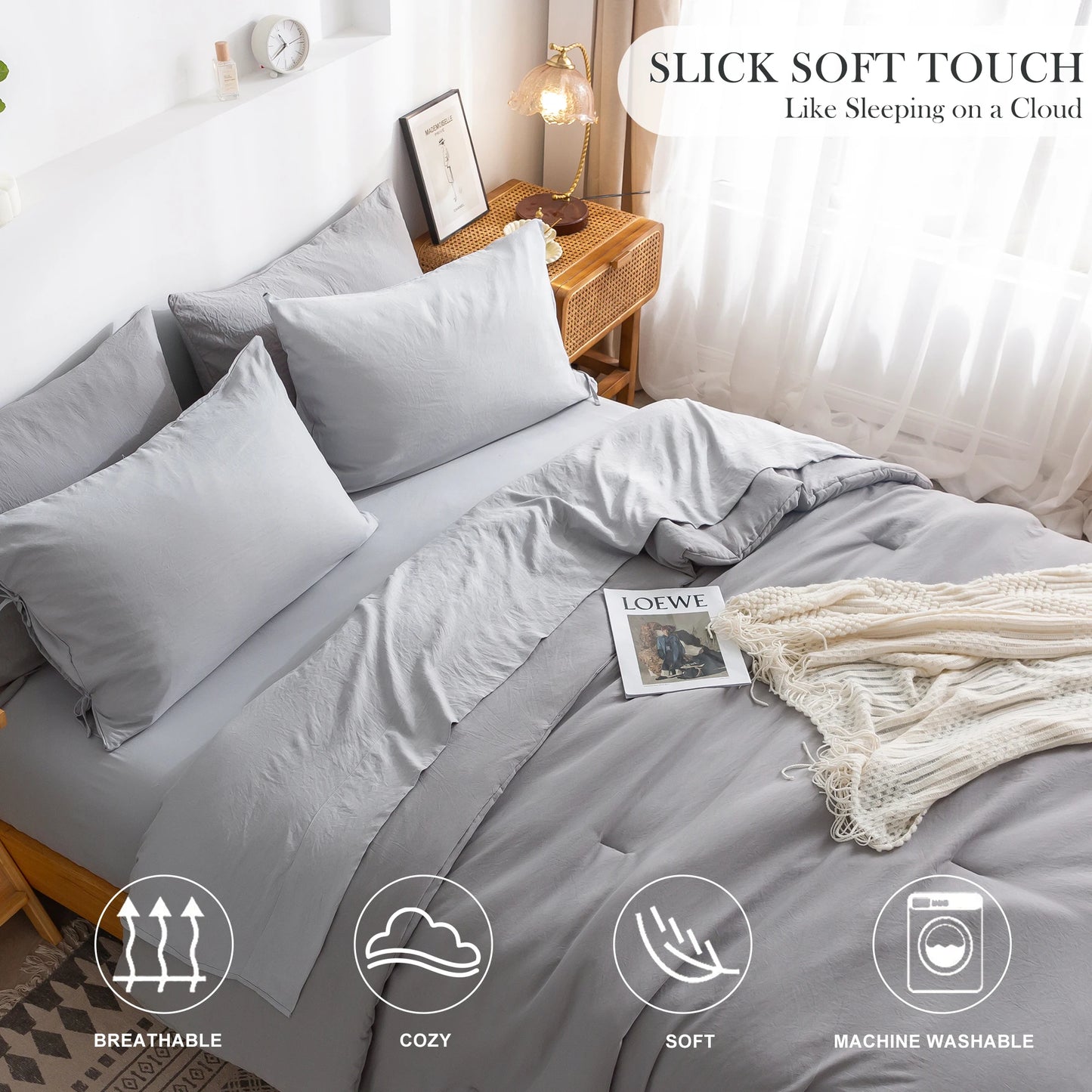 California King Size Sheet Set Hotel Luxury All Season Use Bed Sets Extra Soft 16-Inch Deep Pockets 7 Piece Set Dark Grey