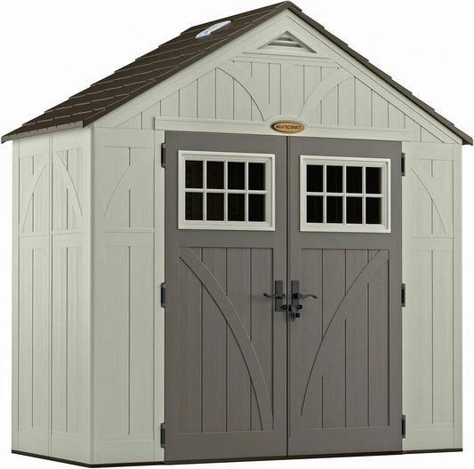 4' x 8' Heavy-Duty Resin Tremont Storage Shed with Reinforced Floor, Skylights for Natural Light, Lockable Double Doors