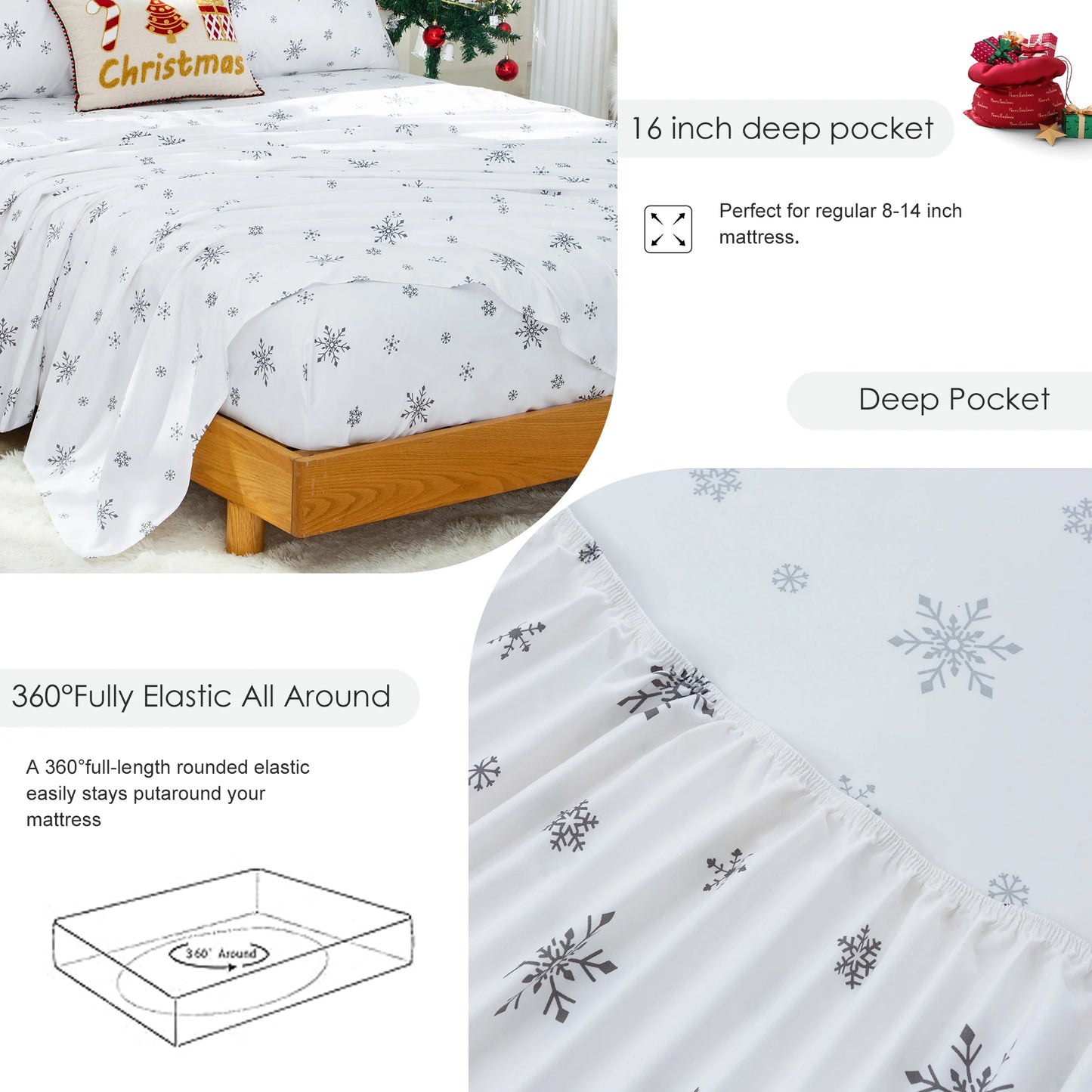 Durability & All Season Use Ultra-Soft Washed Bedding Comforter Sets Bed, White snowflake pattern California King Size