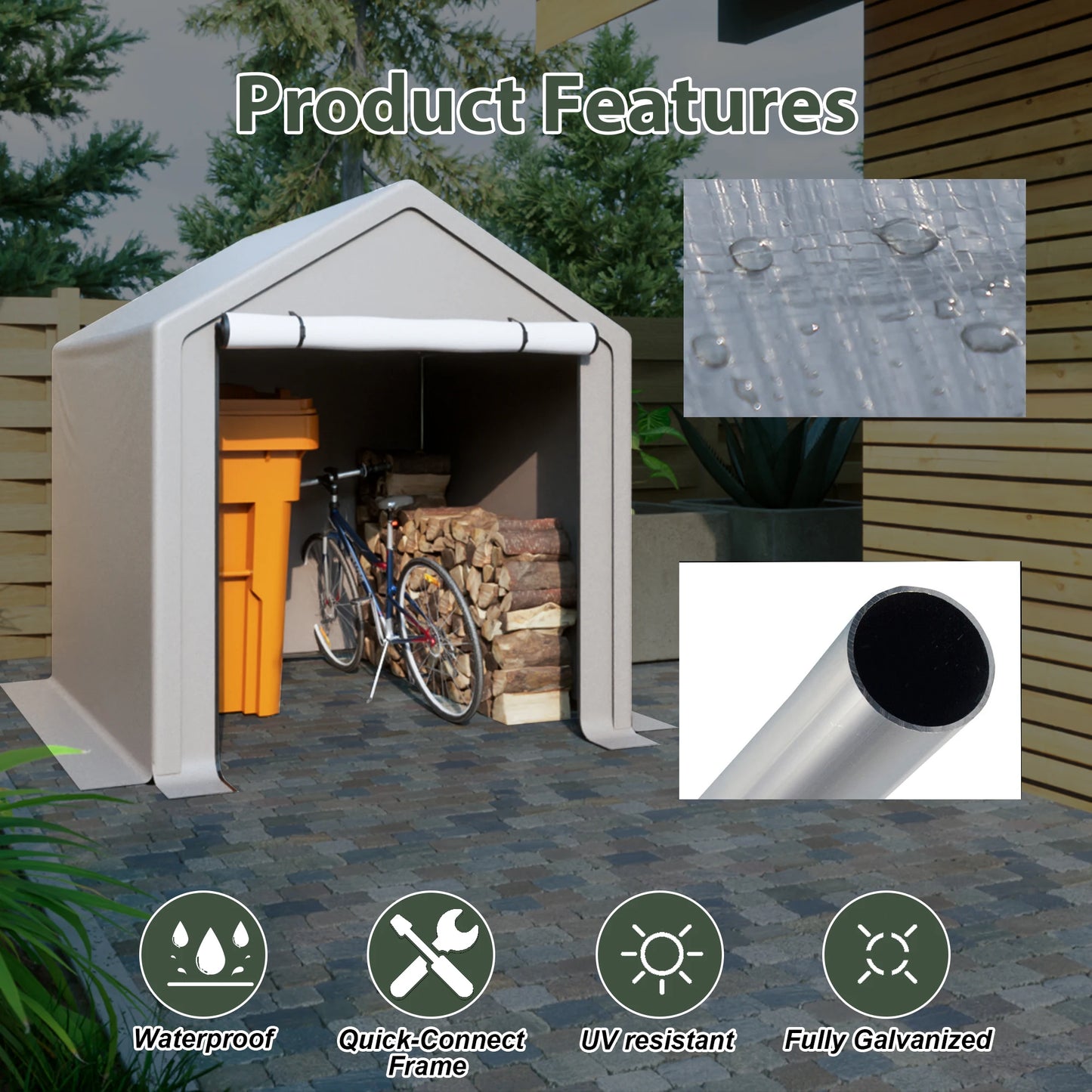 6 x 6 ft Portable Outdoor Storage Shed, Heavy Duty with Roll-up Doors