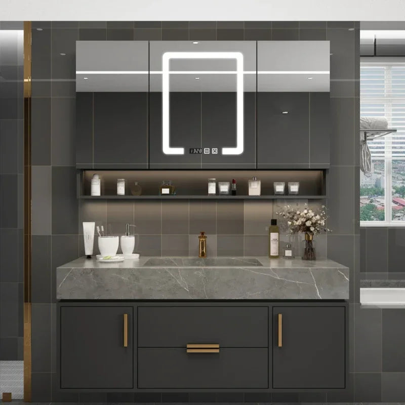 Light Luxury Rock Board Bathroom Cabinets Simple Modern Washbasin Smart Mirror Cabinet Bathroom Toilet Table Vanity Furniture - LUXHOME