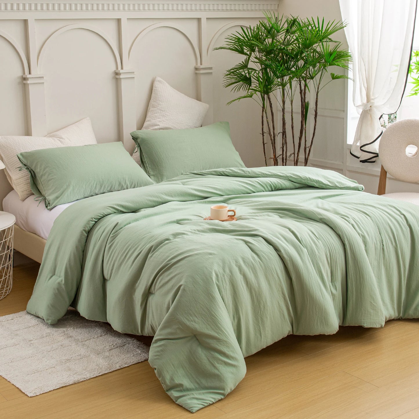 California King size(104"x96") Ultra-Soft sage green Comforter Sets teen College Dorm Lightweight Washed Polycotton Fabric