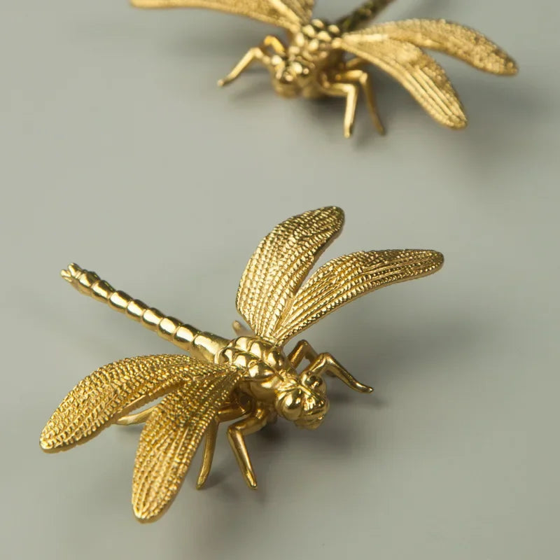 Nordic Gold Dragonfly Single Hole Brass Furniture Handle Luxurious Kitchen Drawer Handles Hardware Dresser Cabinet Pulls - LUXHOME
