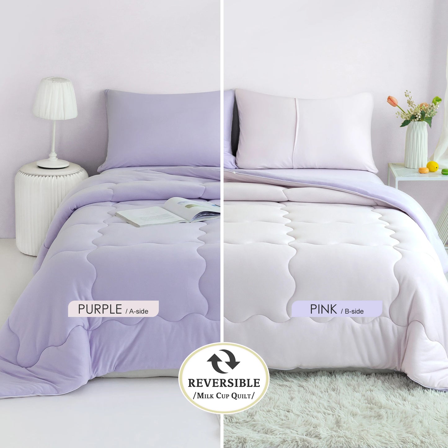 California King Siz Reversible Ultra-Soft Comforter Set, Cozy Breathable Bedding 1 Down Alternative with 2 Pillowcase