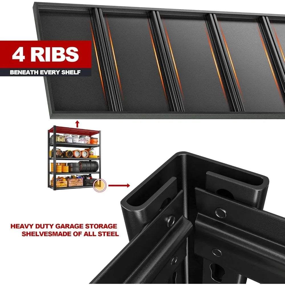 Garage Shelving Heavy Duty, 2500LBS Storage Shelves, 5 Tier Garage Shelves Adjustable Metal Shelving