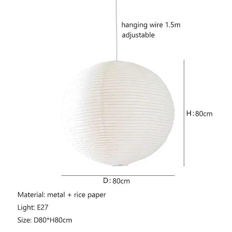 Nordic Wabi Sabi Wind Round Rice Paper Led Pendant Lights Living Dining Room Bedroom Loft Restaurant Bar Home Decor Chandelier
