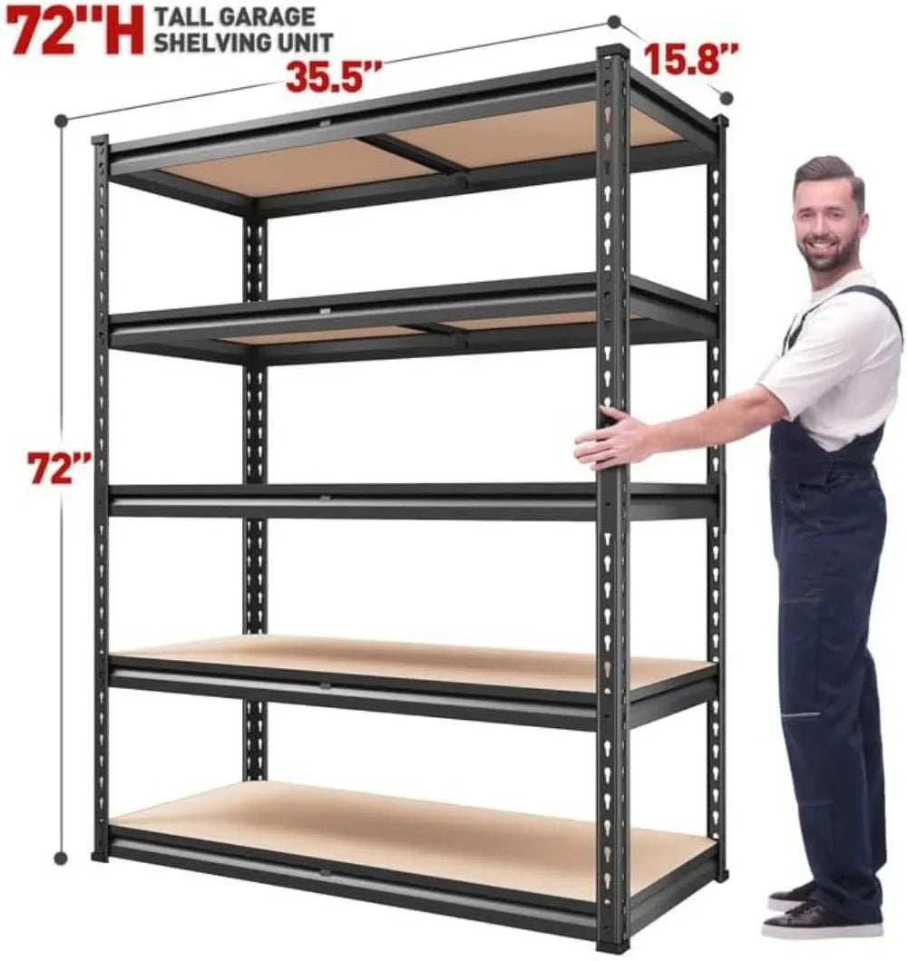 2000LBS Garage Shelving 72''H Storage Shelves Heavy Duty Shelving 5 Tier Metal Shelves for Garage Shelves 35.5"W x72"H x 15.8"D